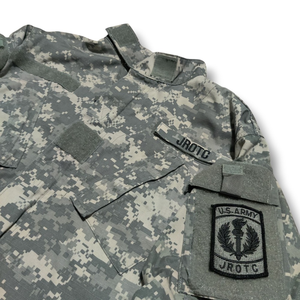 Vintage JROTC Camo Army Jacket Mens Small Military BDU Combat Full Zip Patches